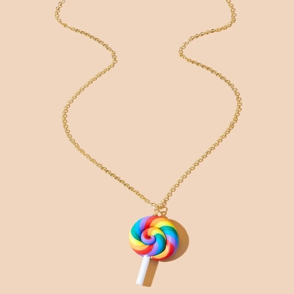 Polymer clay rainbow lollipop necklace - Picture 1 of 3
